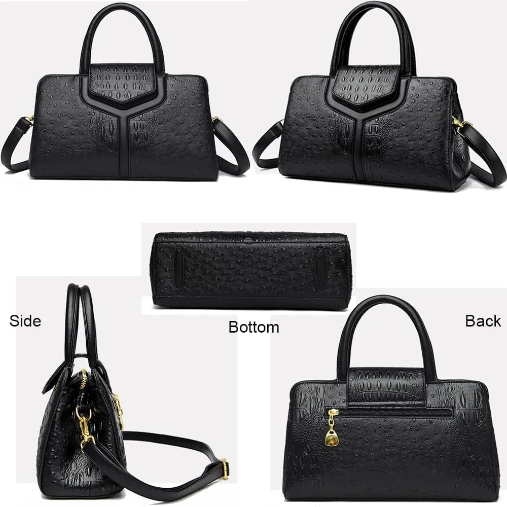 Women Top Handle Handbags Embossed Design Satchel Bag Crocodile Pattern Horizontal Long Purse Flap Shoulder Bag Totes