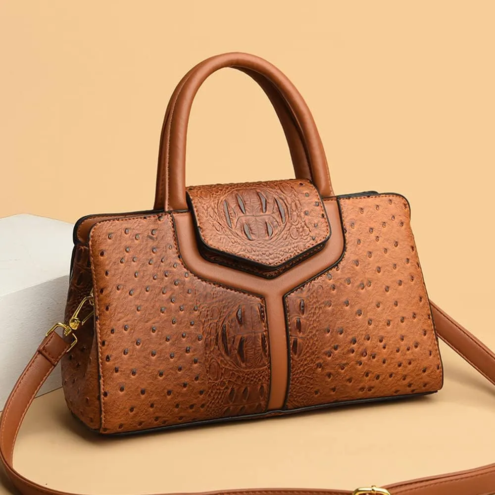 Women Top Handle Handbags Embossed Design Satchel Bag Crocodile Pattern Horizontal Long Purse Flap Shoulder Bag Totes