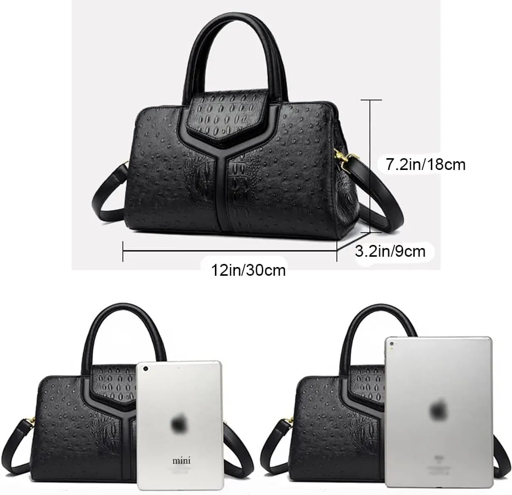 Women Top Handle Handbags Embossed Design Satchel Bag Crocodile Pattern Horizontal Long Purse Flap Shoulder Bag Totes