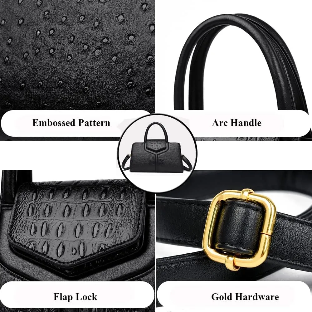 Women Top Handle Handbags Embossed Design Satchel Bag Crocodile Pattern Horizontal Long Purse Flap Shoulder Bag Totes