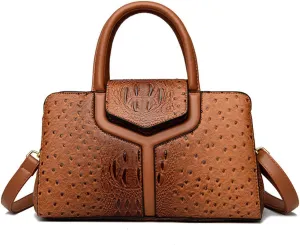Women Top Handle Handbags Embossed Design Satchel Bag Crocodile Pattern Horizontal Long Purse Flap Shoulder Bag Totes