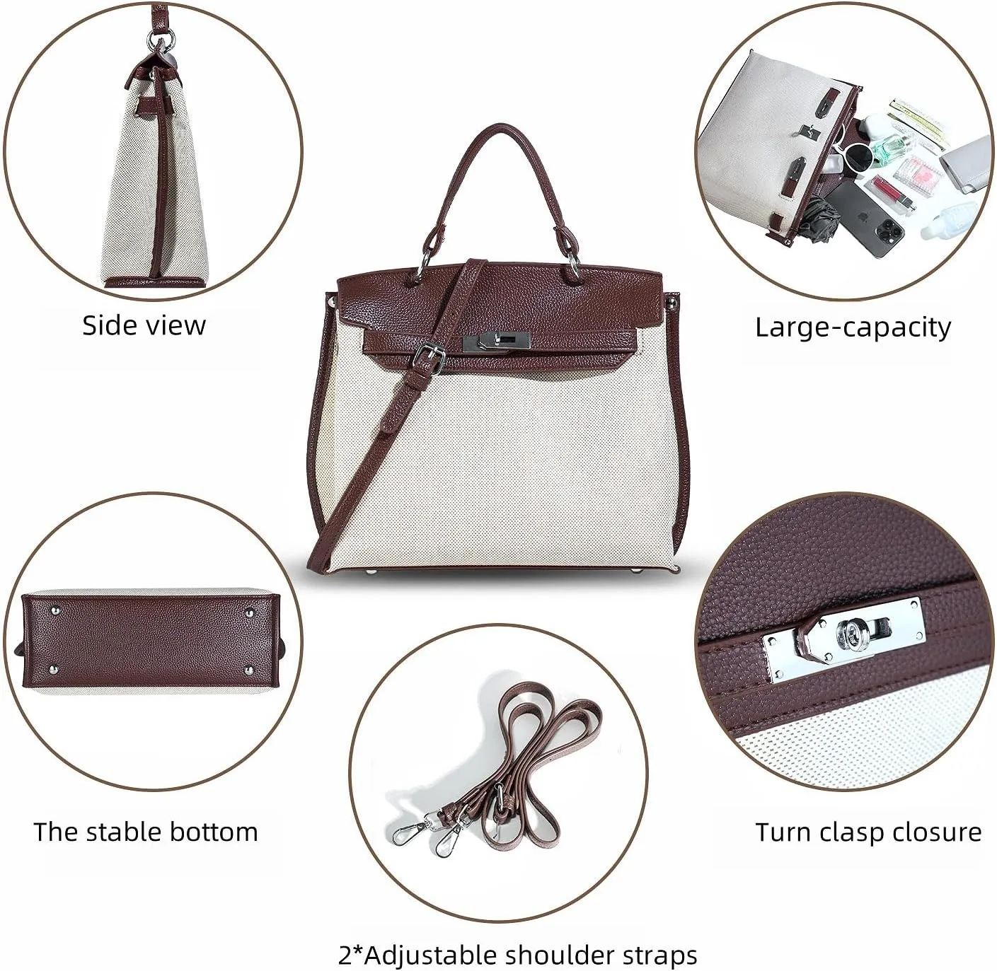 Women Top Handle Satchel Purse Handbag Designer Crossbody Tote Bag Trendy Canvas Shoulder Bag with 2 Detachable Straps