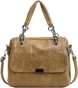 Women Vintage Faux Leather Satchel Handbag Urban Work Tote Purse Shoulder Cross Body Casual Daily Travel Bag
