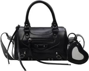 Women Y2k Satchel Purses and Handbags Trendy Vegan Leather Boston Barrel Bag Top Handle Punk Crossbody Shoulder Bag
