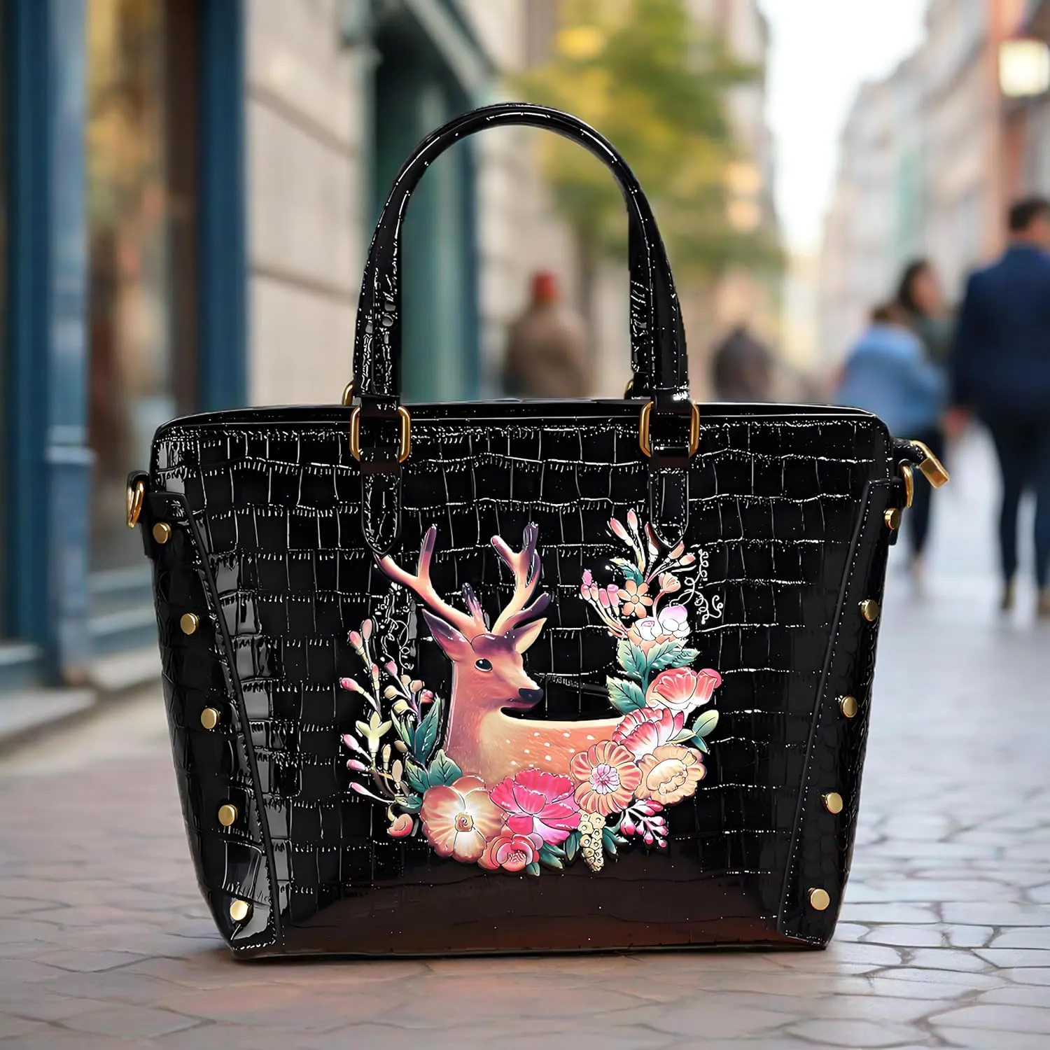 Women's bag fashion crocodile pattern handbag retro rivets three-dimensional embossed crossbody shoulder bag