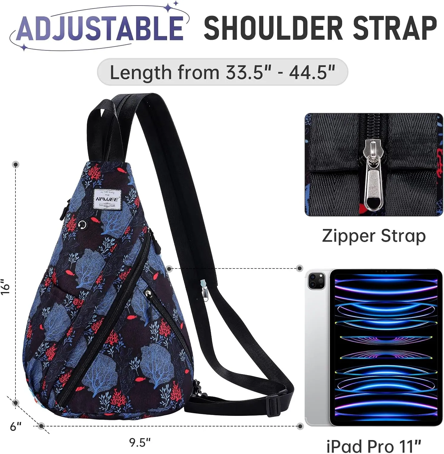 Women's Casual Daypack - Convertible Rope Sling Bag, Water-Resistant Chest Bag & Crossbody Backpack for Travel, Sport, Hiking, Coral Leaf