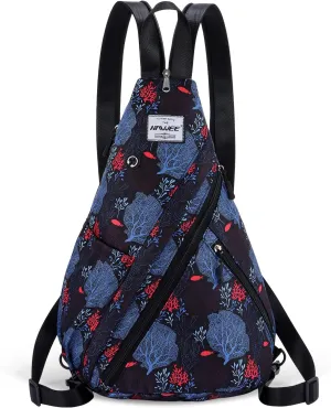 Women's Casual Daypack - Convertible Rope Sling Bag, Water-Resistant Chest Bag & Crossbody Backpack for Travel, Sport, Hiking, Coral Leaf