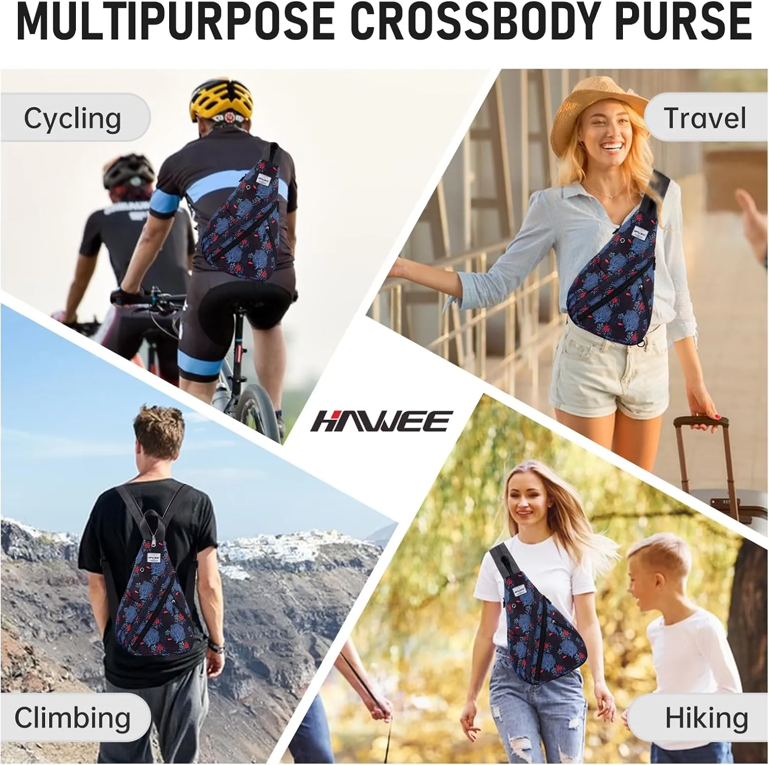 Women's Casual Daypack - Convertible Rope Sling Bag, Water-Resistant Chest Bag & Crossbody Backpack for Travel, Sport, Hiking, Coral Leaf