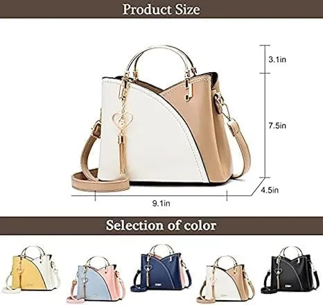 Women's Contrast Stitching Tassels Handbag Fashion Color Block Leather Small Crossbody Handle Tote Shoulder Bags