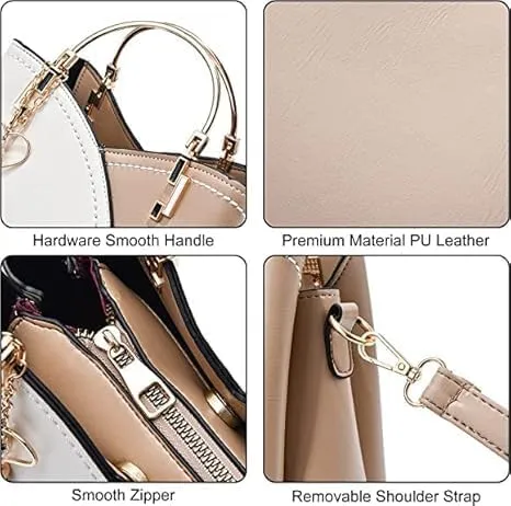 Women's Contrast Stitching Tassels Handbag Fashion Color Block Leather Small Crossbody Handle Tote Shoulder Bags