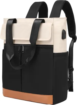 Women's Convertible Daypack Laptop Backpack, Computer Backpack Work Backpack with USB Charging Port