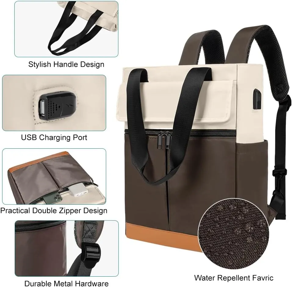 Women's Convertible Daypack Laptop Backpack, Computer Backpack Work Backpack with USB Charging Port