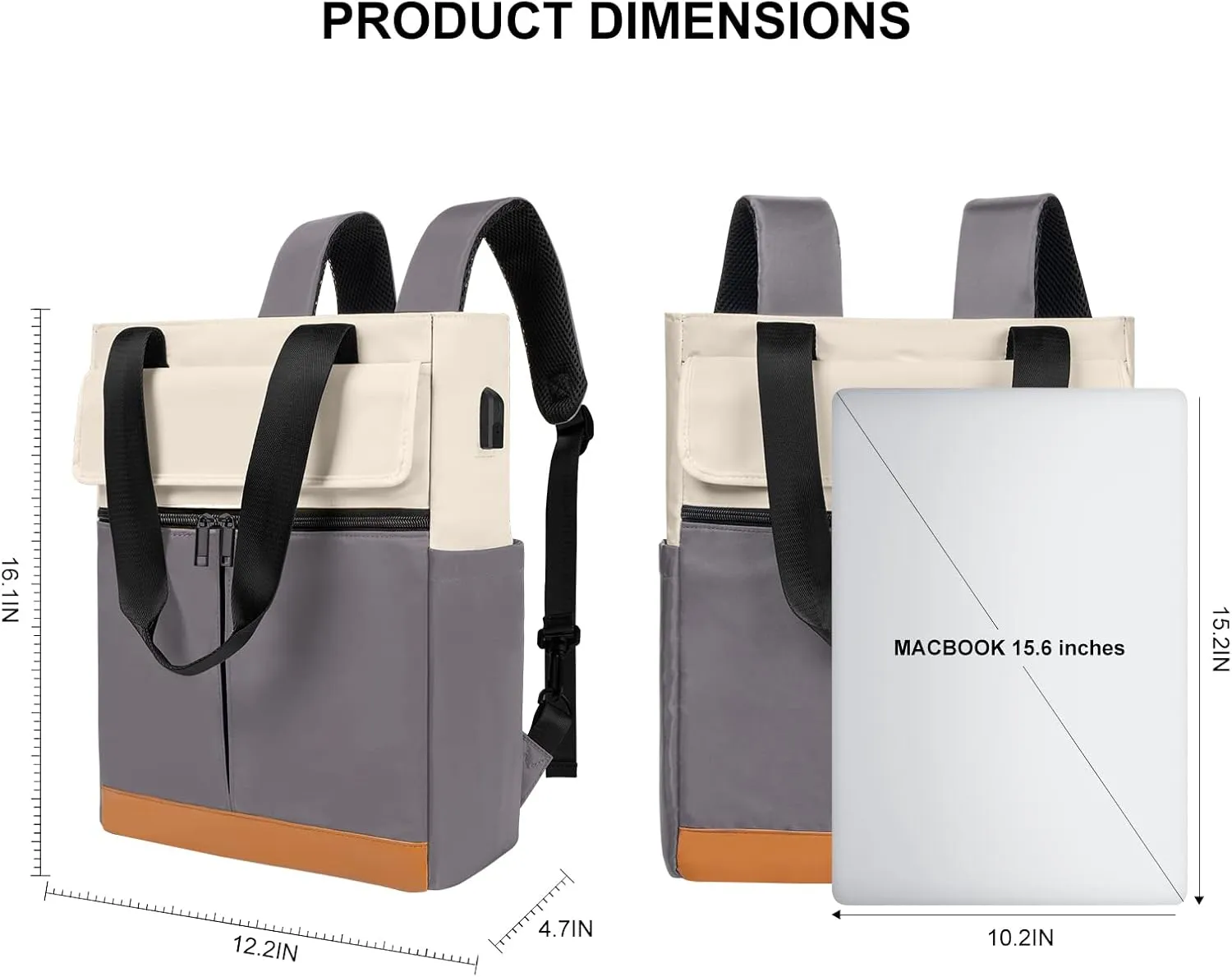Women's Convertible Daypack Laptop Backpack, Computer Backpack Work Backpack with USB Charging Port