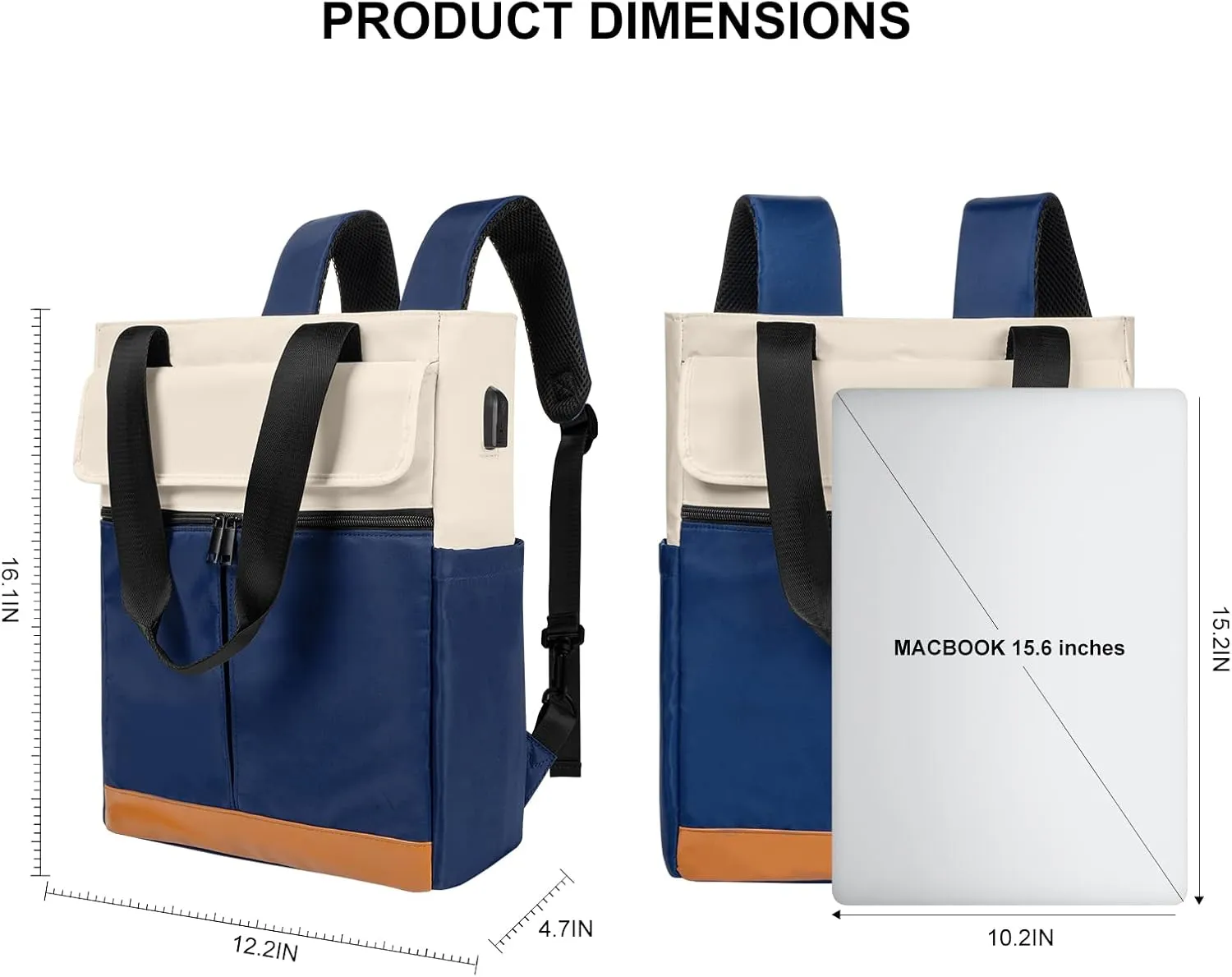 Women's Convertible Daypack Laptop Backpack, Computer Backpack Work Backpack with USB Charging Port