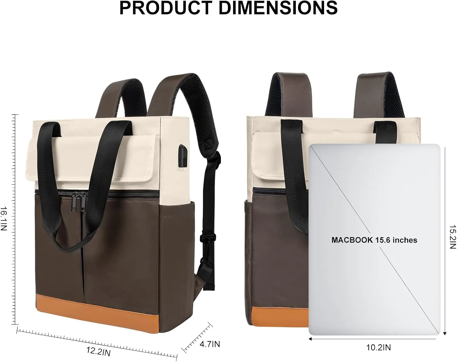 Women's Convertible Daypack Laptop Backpack, Computer Backpack Work Backpack with USB Charging Port