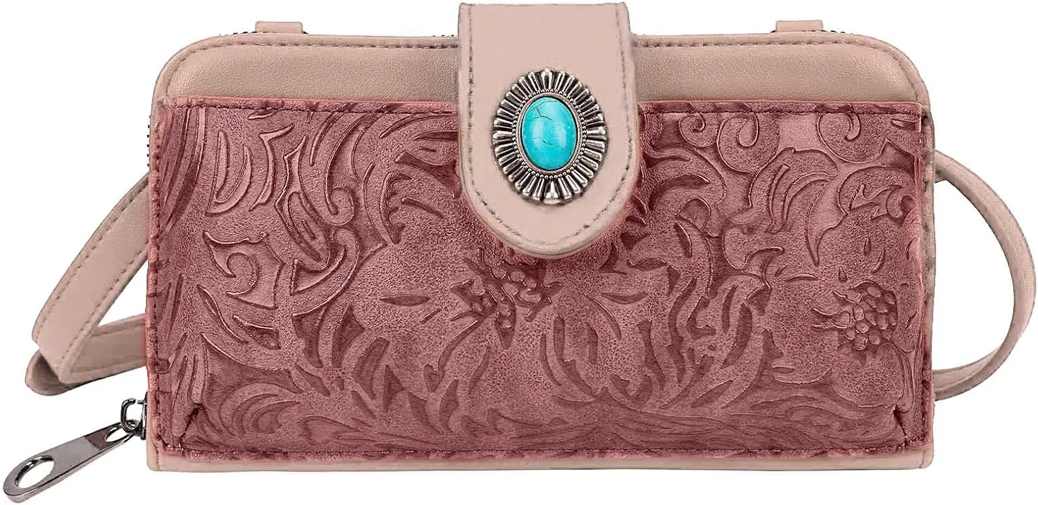 Women's Crossbody Handbag Small Vintage, Ladies Wallet Western Adjustable Phone Purse Clutch Turquoise Concho Embossed