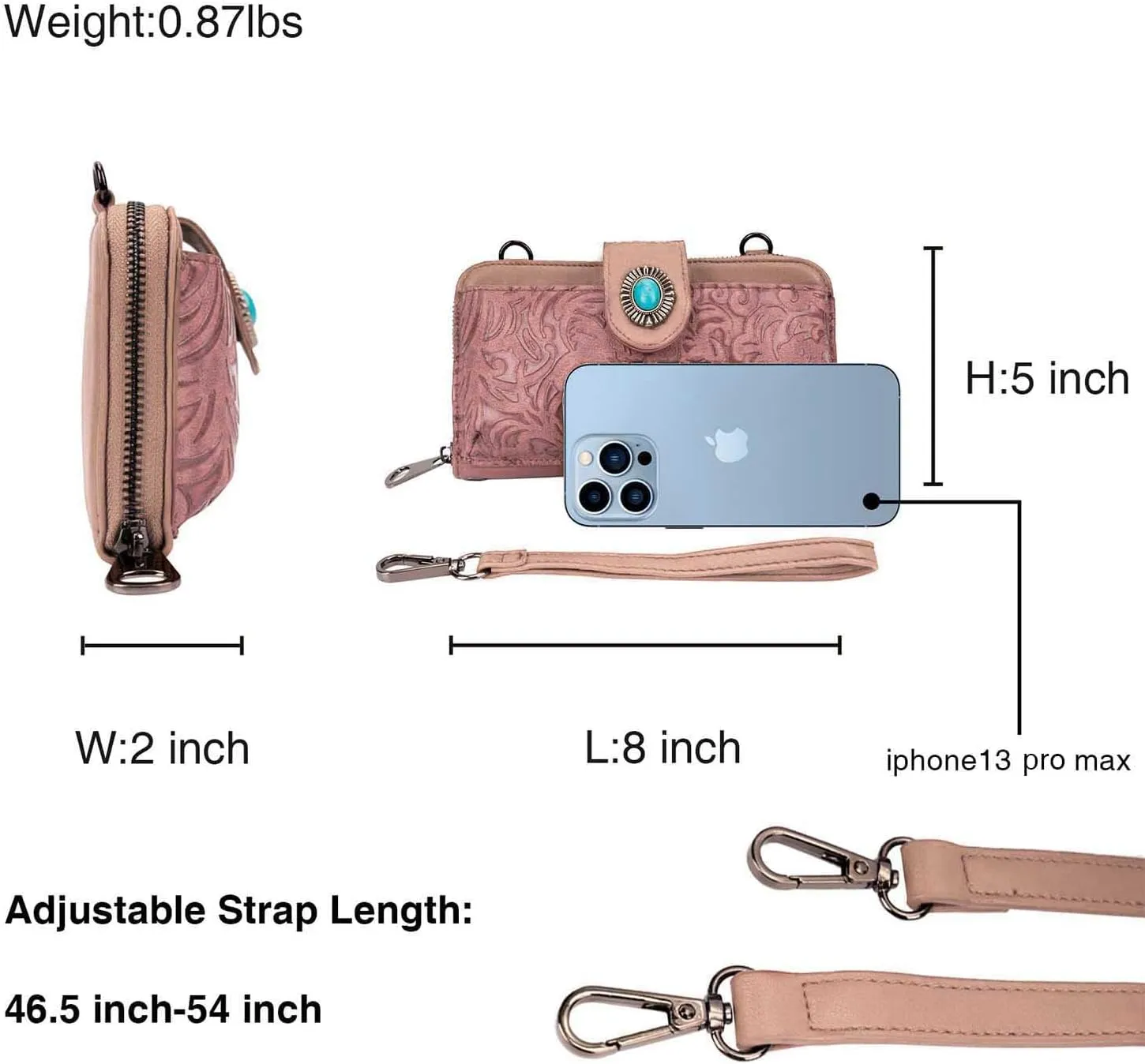 Women's Crossbody Handbag Small Vintage, Ladies Wallet Western Adjustable Phone Purse Clutch Turquoise Concho Embossed