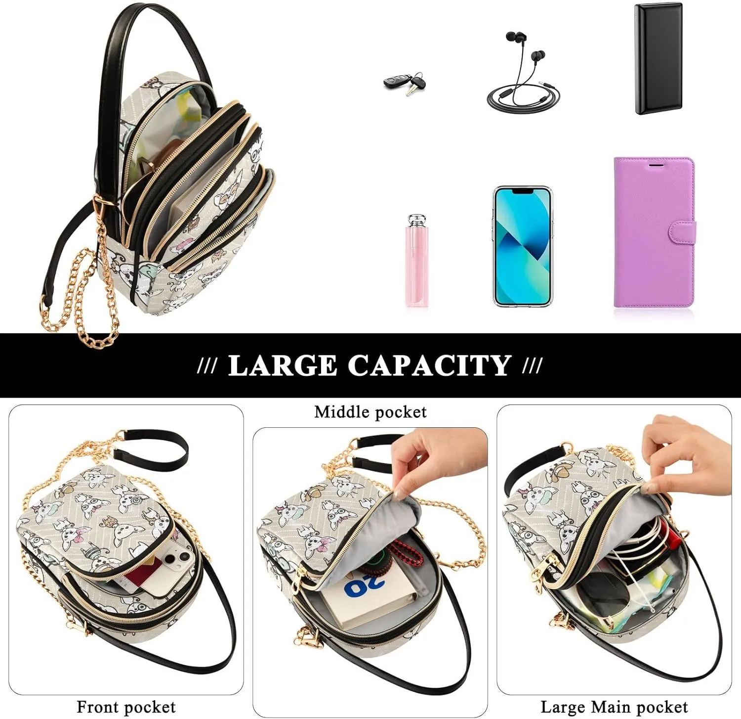 Women's Crossbody Handbags with Zipper Casual Leather Small Travel Purses Crossbody Bags for Ladies