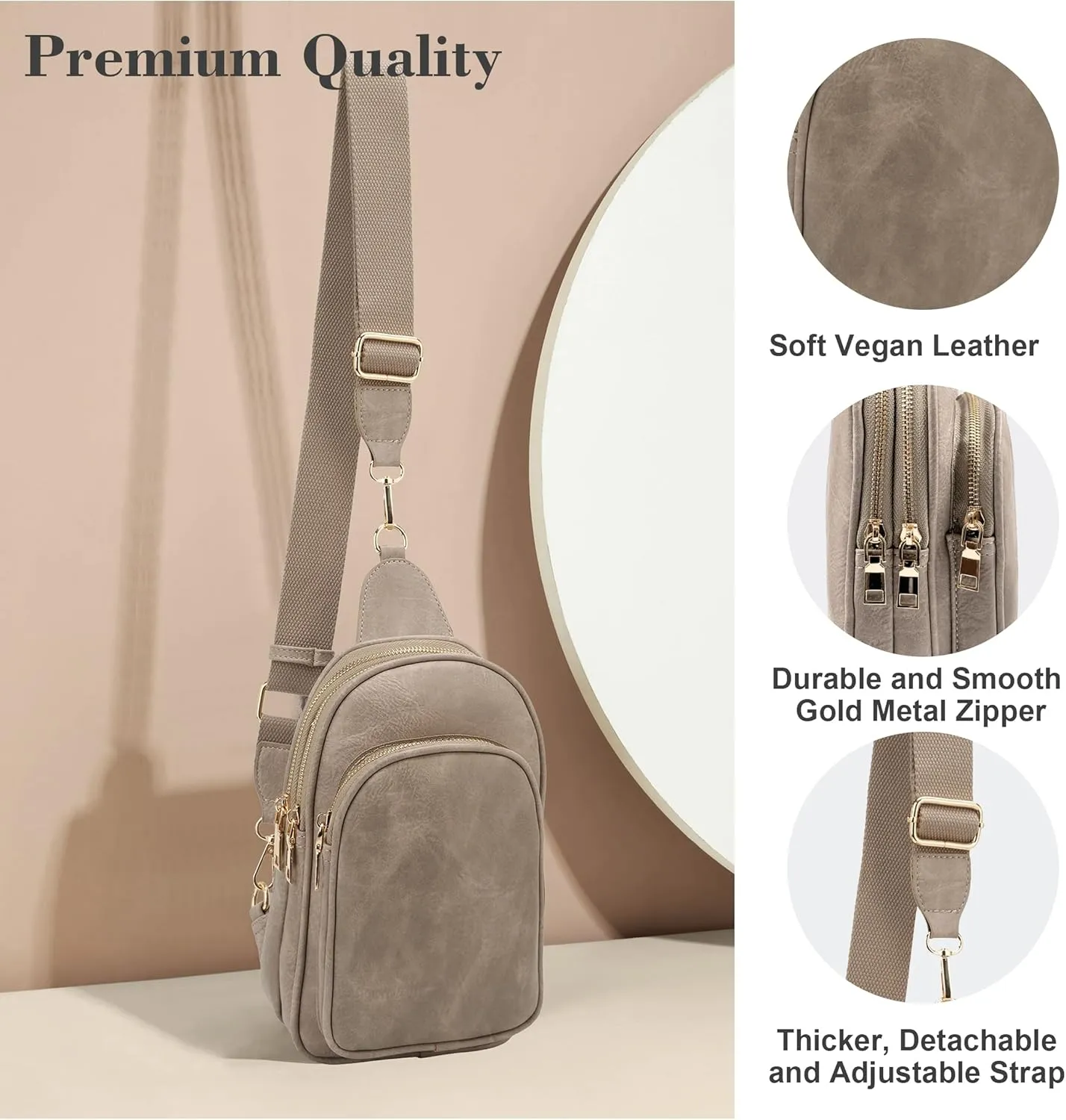 Womens Crossbody Purse Sling Bag for Women Vegan Leather Crossbody Fanny Packs for Travel Cell Phone Purse Chest Bag Trendy