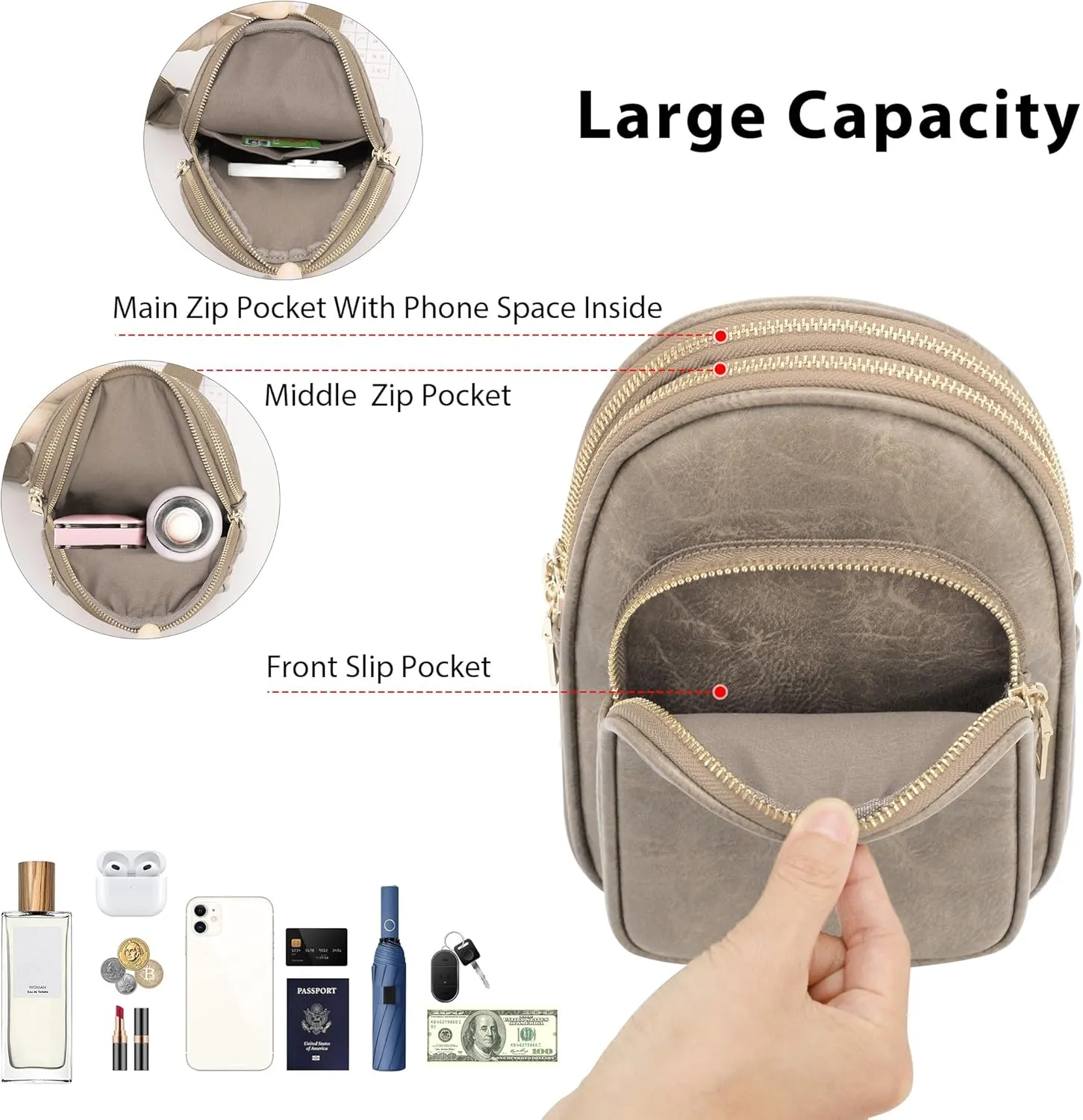 Womens Crossbody Purse Sling Bag for Women Vegan Leather Crossbody Fanny Packs for Travel Cell Phone Purse Chest Bag Trendy