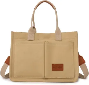 Women's Cute Cherry Tote Bag Multi Pocket Canvas Patched Purse Shoulder Bag Satchel Handbag for Work Travel