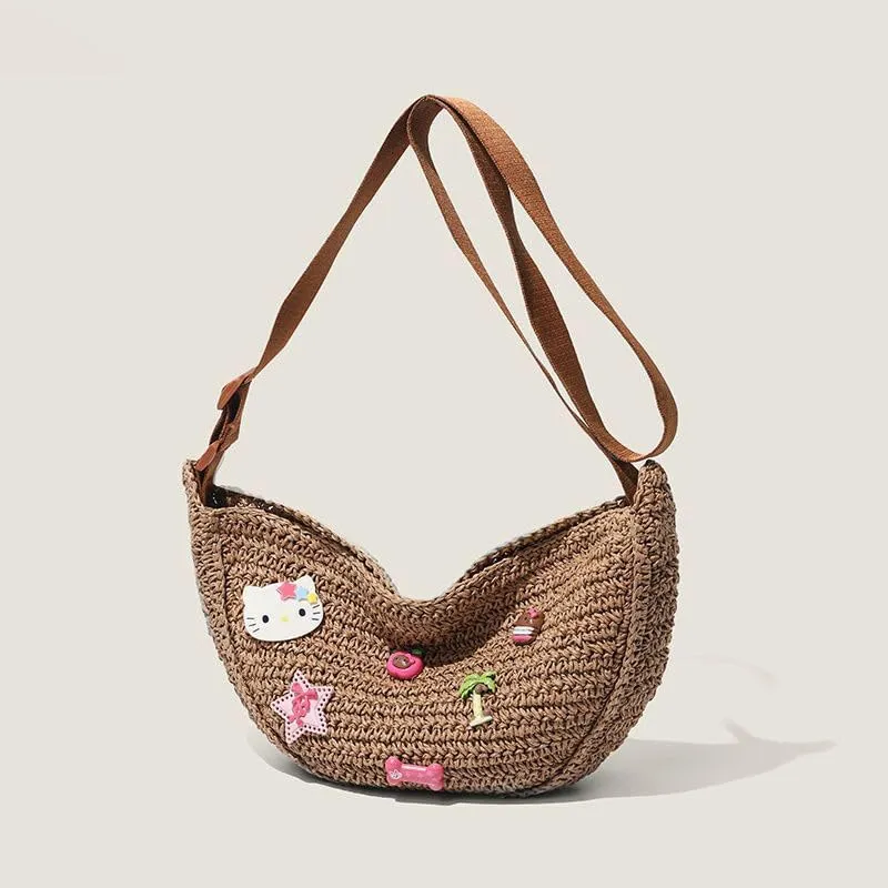 Women's Cute Woven Straw Bag - Boho Chic Rattan Tote with Adjustable Strap Beach Purse Handbag Vacation Summer Bag