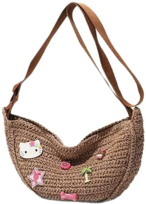 Women's Cute Woven Straw Bag - Boho Chic Rattan Tote with Adjustable Strap Beach Purse Handbag Vacation Summer Bag