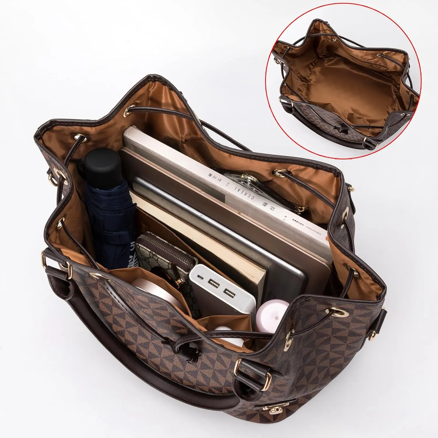Women's Designer Bucket Shoulder Bag Fashion Top-Handle Handbags Drawstring Crossbody Satchel for Work Travel Everyday