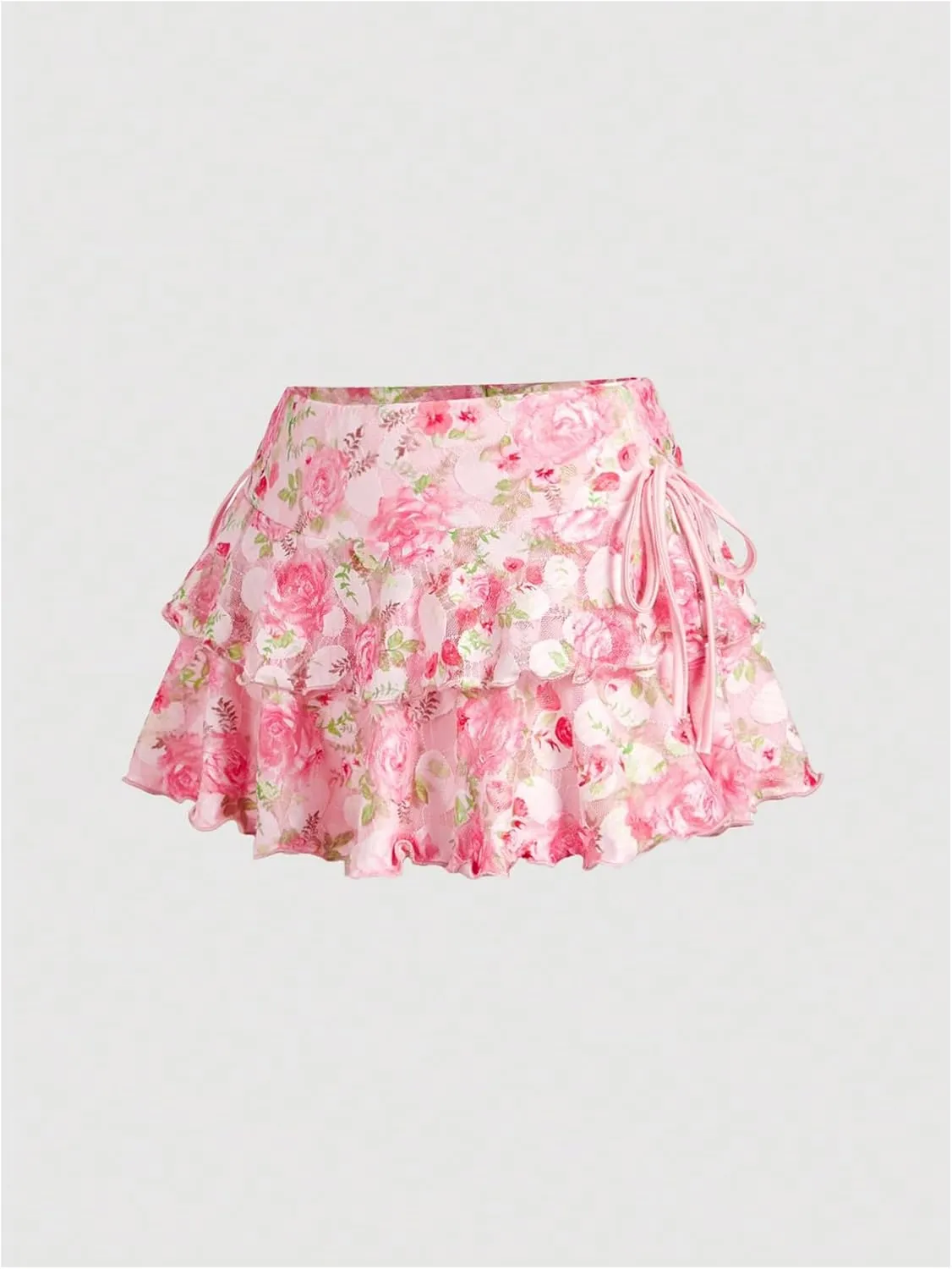 Women's Drawstring Bow Side Mini Skirts Tiered Layer Ruffle Elastic Waist Y2K Coquette Short Skirts