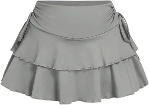Women's Drawstring Bow Side Mini Skirts Tiered Layer Ruffle Elastic Waist Y2K Coquette Short Skirts