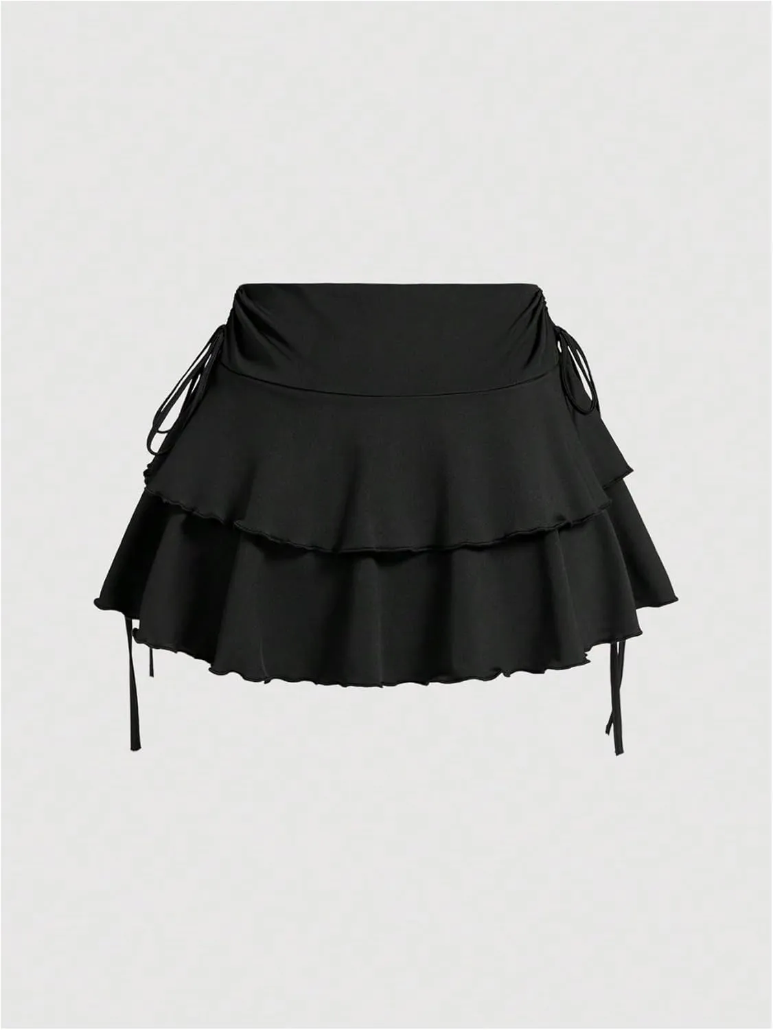 Women's Drawstring Bow Side Mini Skirts Tiered Layer Ruffle Elastic Waist Y2K Coquette Short Skirts