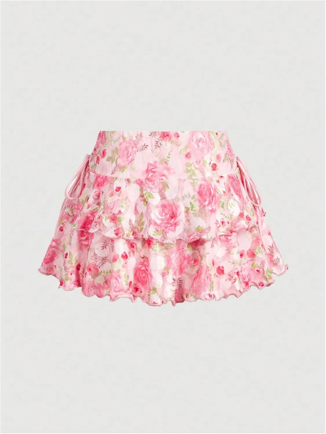 Women's Drawstring Bow Side Mini Skirts Tiered Layer Ruffle Elastic Waist Y2K Coquette Short Skirts
