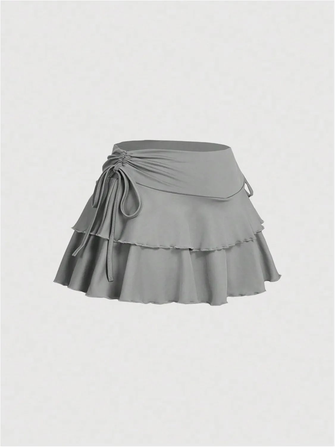 Women's Drawstring Bow Side Mini Skirts Tiered Layer Ruffle Elastic Waist Y2K Coquette Short Skirts
