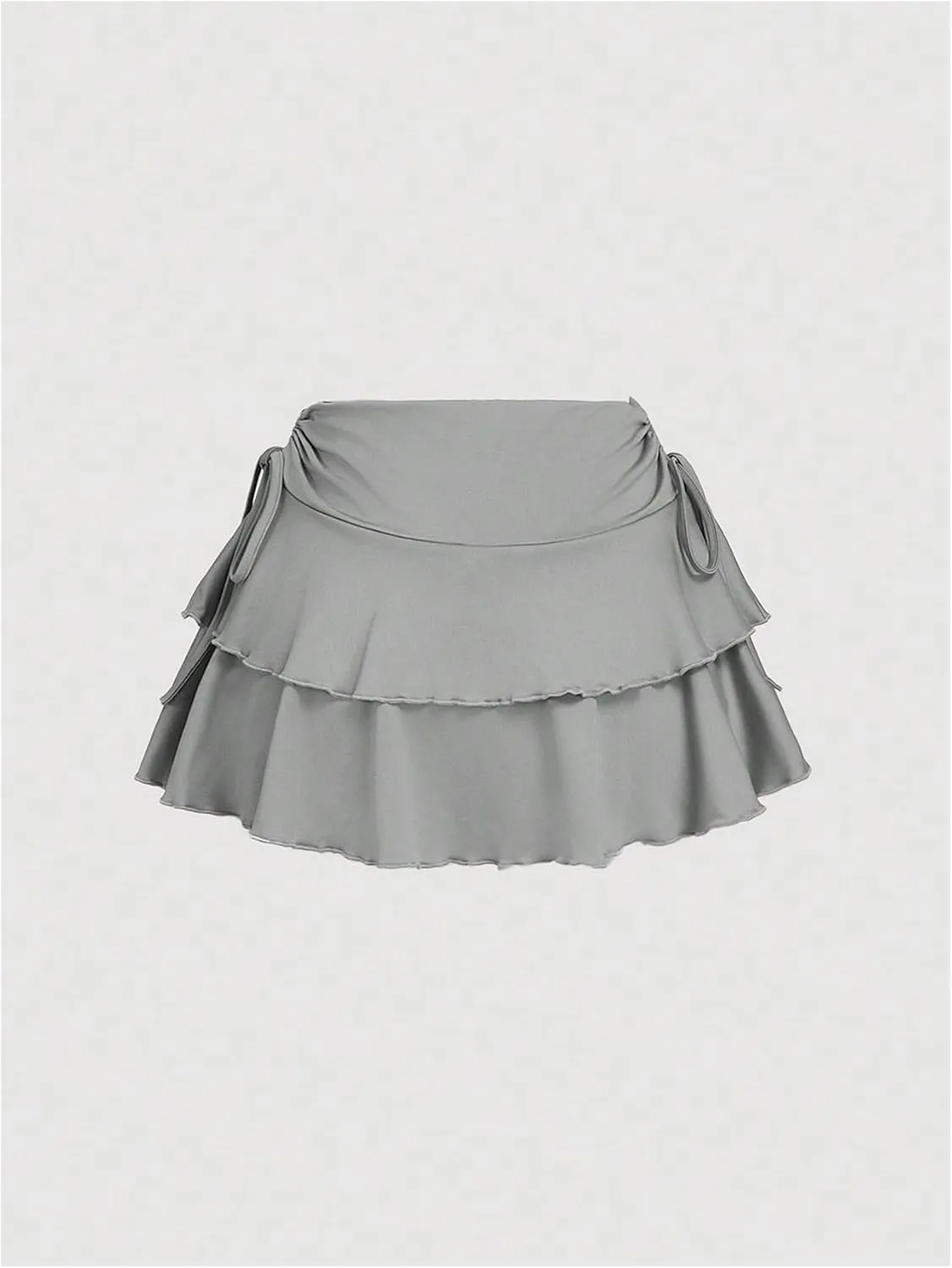 Women's Drawstring Bow Side Mini Skirts Tiered Layer Ruffle Elastic Waist Y2K Coquette Short Skirts