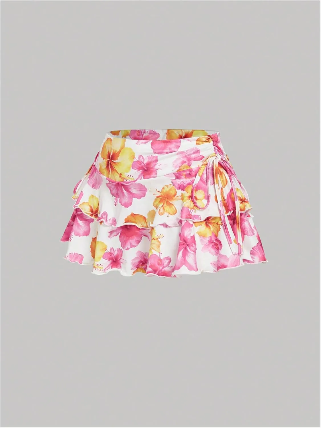 Women's Drawstring Bow Side Mini Skirts Tiered Layer Ruffle Elastic Waist Y2K Coquette Short Skirts