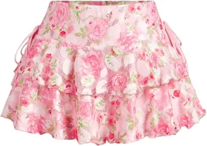 Women's Drawstring Bow Side Mini Skirts Tiered Layer Ruffle Elastic Waist Y2K Coquette Short Skirts