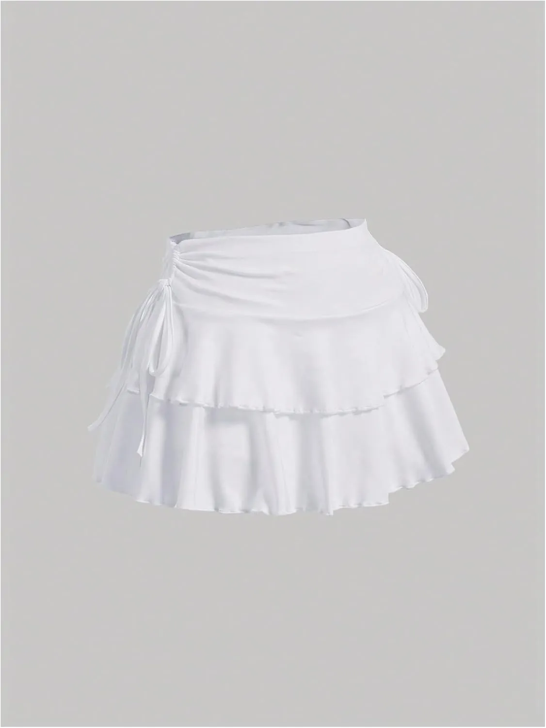 Women's Drawstring Bow Side Mini Skirts Tiered Layer Ruffle Elastic Waist Y2K Coquette Short Skirts