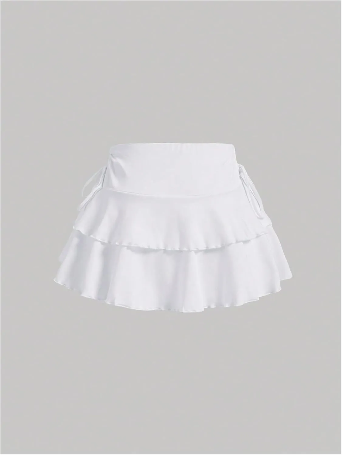 Women's Drawstring Bow Side Mini Skirts Tiered Layer Ruffle Elastic Waist Y2K Coquette Short Skirts