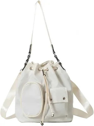 Womens Drawstring Bucket Bag Nylon Crossbody Shoulder Bag Large Tote Purse Handbags Casual Top Handle Satchel