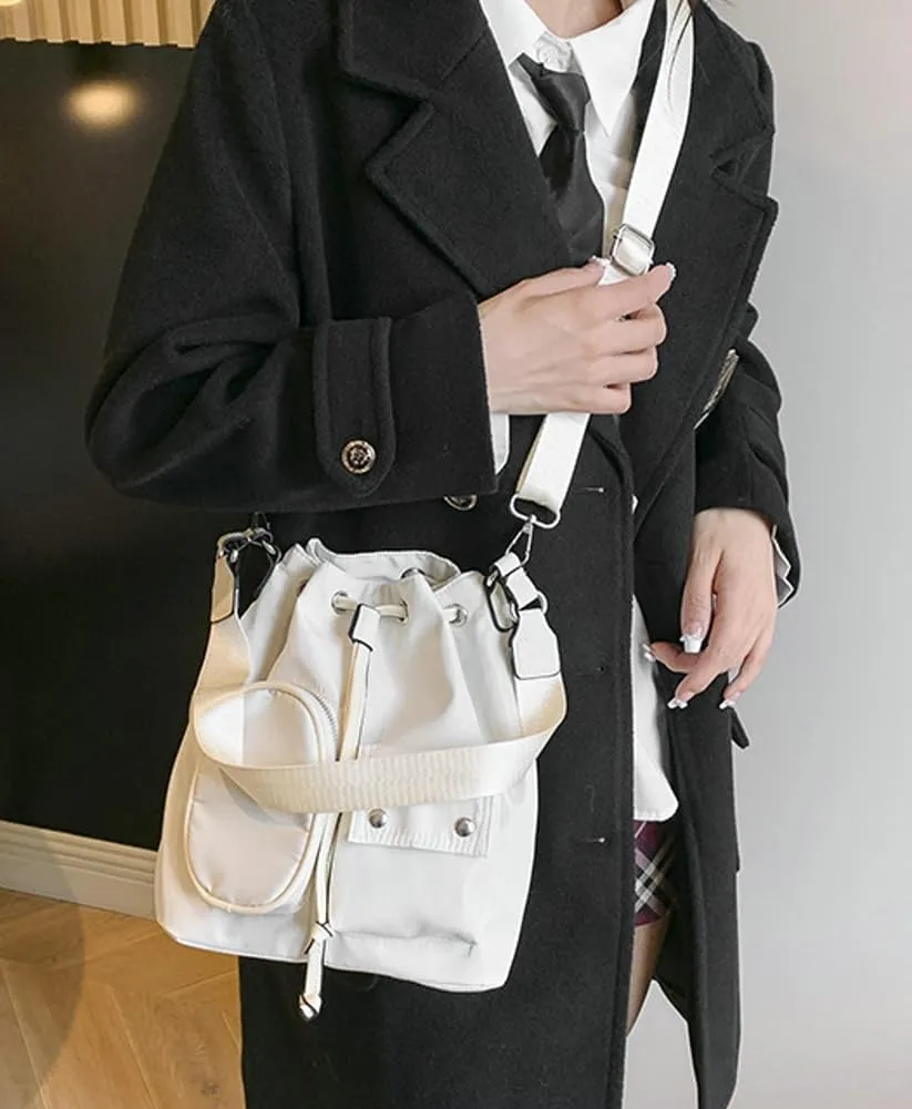 Womens Drawstring Bucket Bag Nylon Crossbody Shoulder Bag Large Tote Purse Handbags Casual Top Handle Satchel