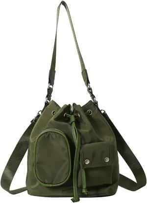 Womens Drawstring Bucket Bag Nylon Crossbody Shoulder Bag Large Tote Purse Handbags Casual Top Handle Satchel