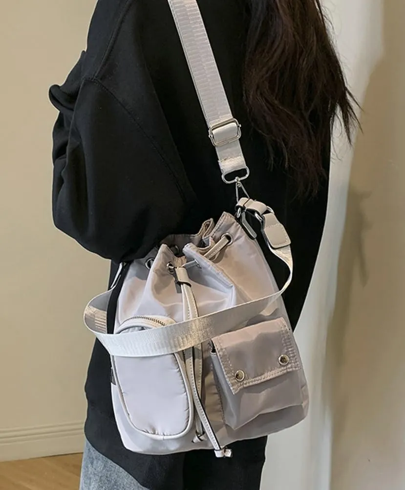Womens Drawstring Bucket Bag Nylon Crossbody Shoulder Bag Large Tote Purse Handbags Casual Top Handle Satchel