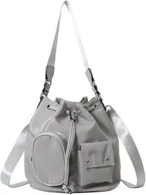 Womens Drawstring Bucket Bag Nylon Crossbody Shoulder Bag Large Tote Purse Handbags Casual Top Handle Satchel