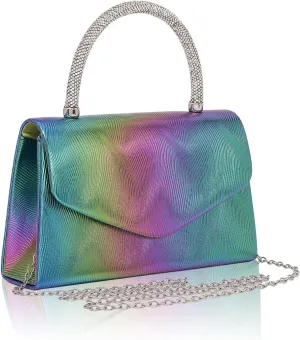Women's Evening Bag Aurora Colour Clutch Purses for Women Leather Wedding Clutch Handbag Shoulder Bag Cocktail Prom