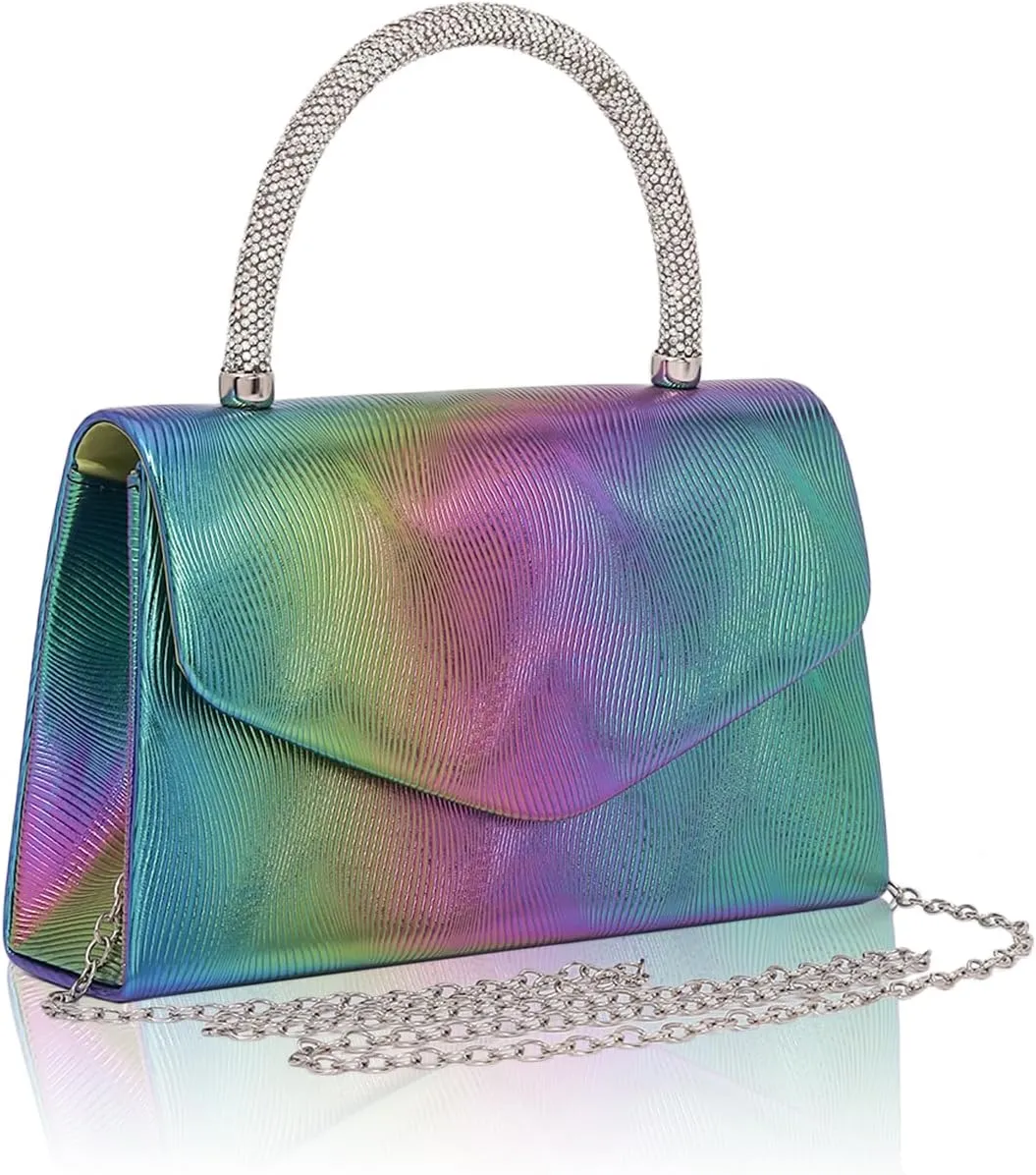Women's Evening Bag Aurora Colour Clutch Purses for Women Leather Wedding Clutch Handbag Shoulder Bag Cocktail Prom