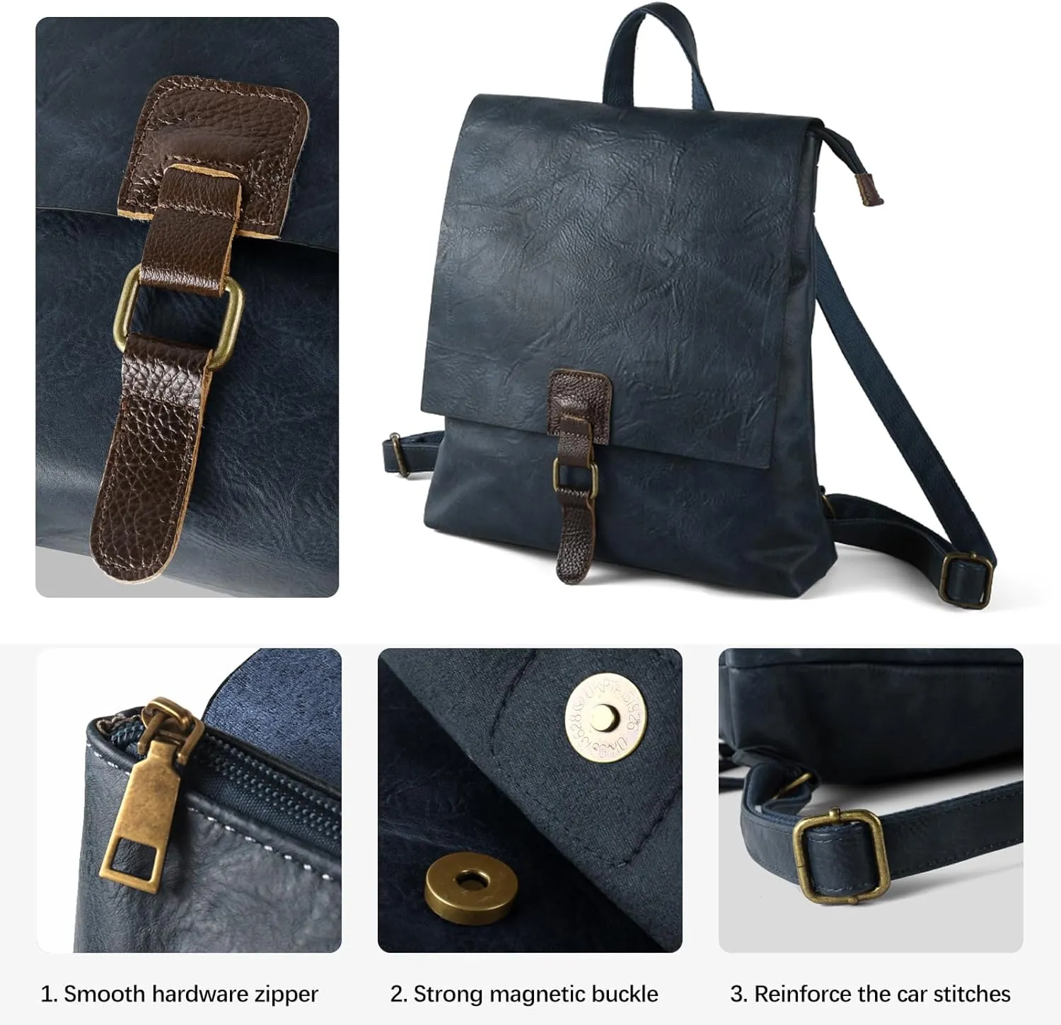 Women's Fashion Backpack Purse Multipurpose Design Convertible Satchel Handbags Shoulder Bag Travel bag (Dark Blue)