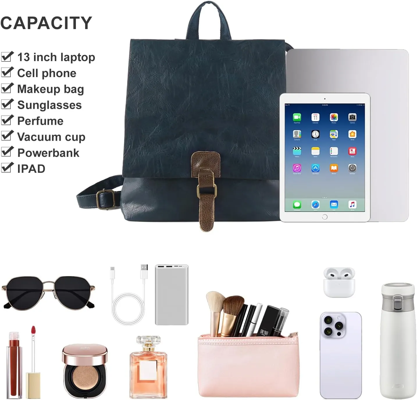 Women's Fashion Backpack Purse Multipurpose Design Convertible Satchel Handbags Shoulder Bag Travel bag (Dark Blue)