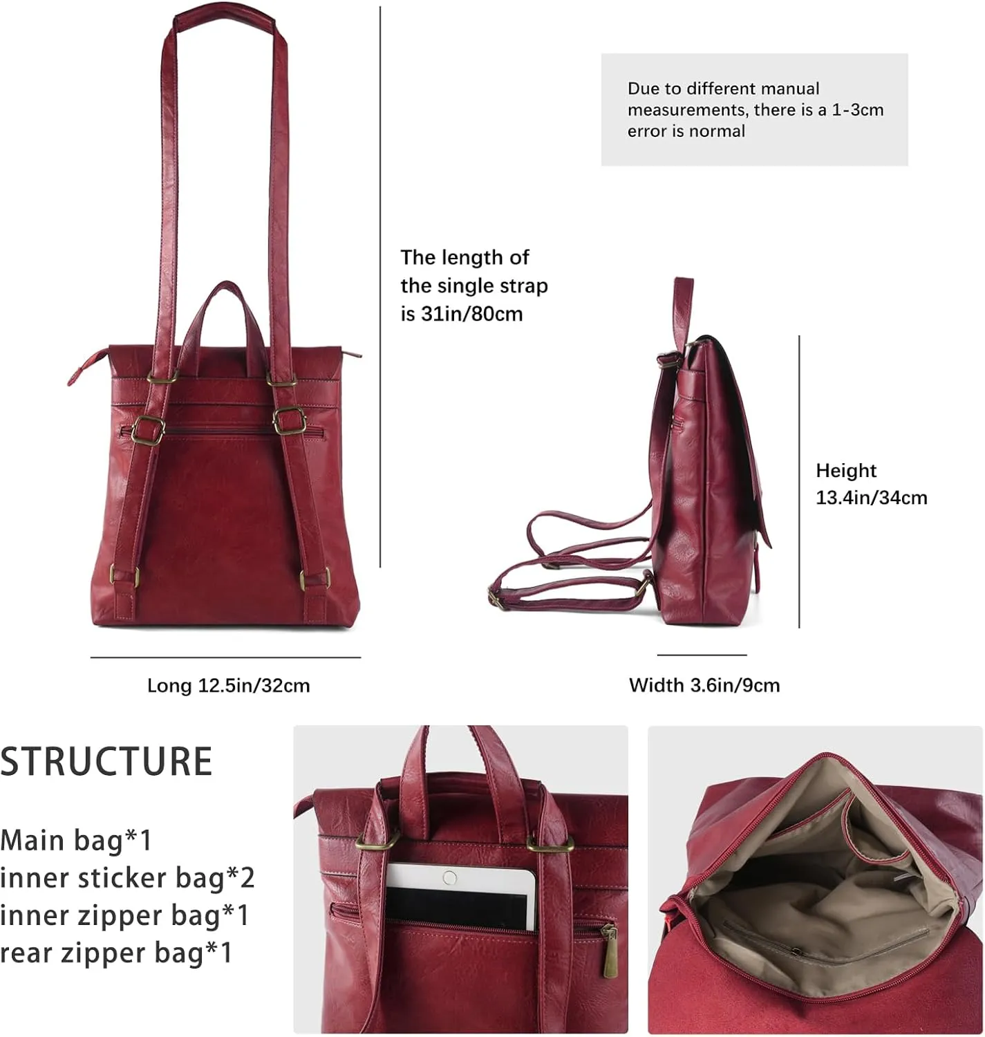 Women's Fashion Backpack Purse Multipurpose Design Convertible Satchel Handbags Shoulder Bag Travel bag (Rose)