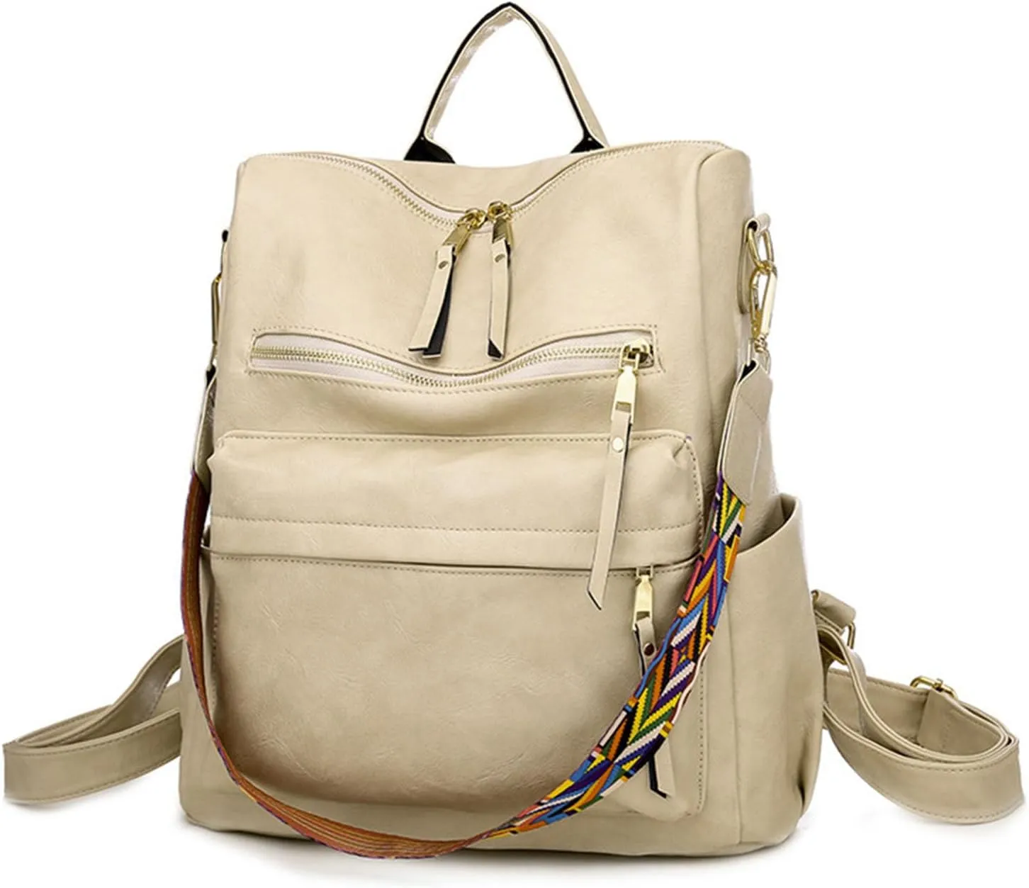 Women's Fashion Retro Backpack Convertible Satchel Shoulder Bag Anti-Theft Travel bag Casual Leather Backpack (Grey), Beige
