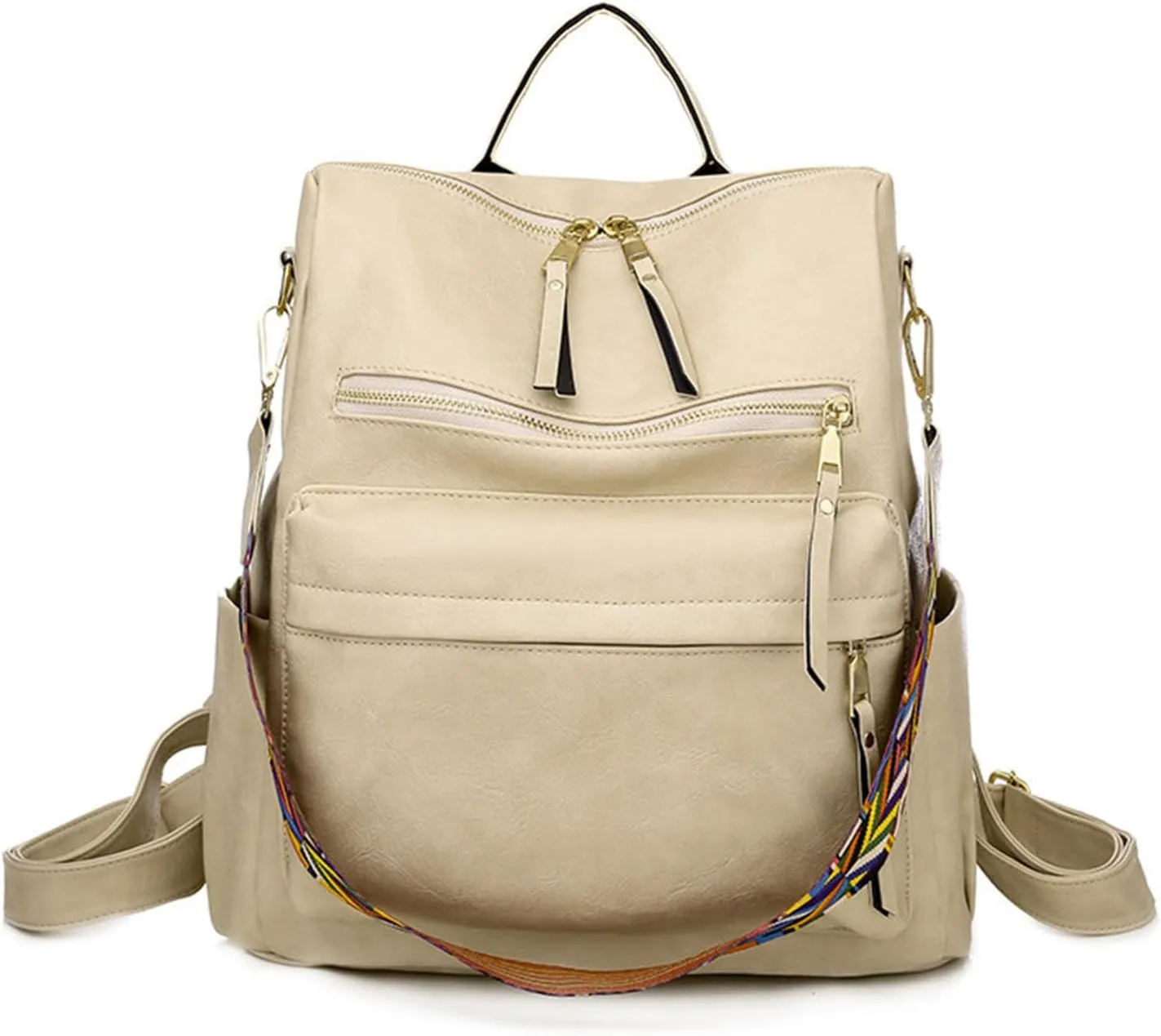 Women's Fashion Retro Backpack Convertible Satchel Shoulder Bag Anti-Theft Travel bag Casual Leather Backpack (Grey), Beige